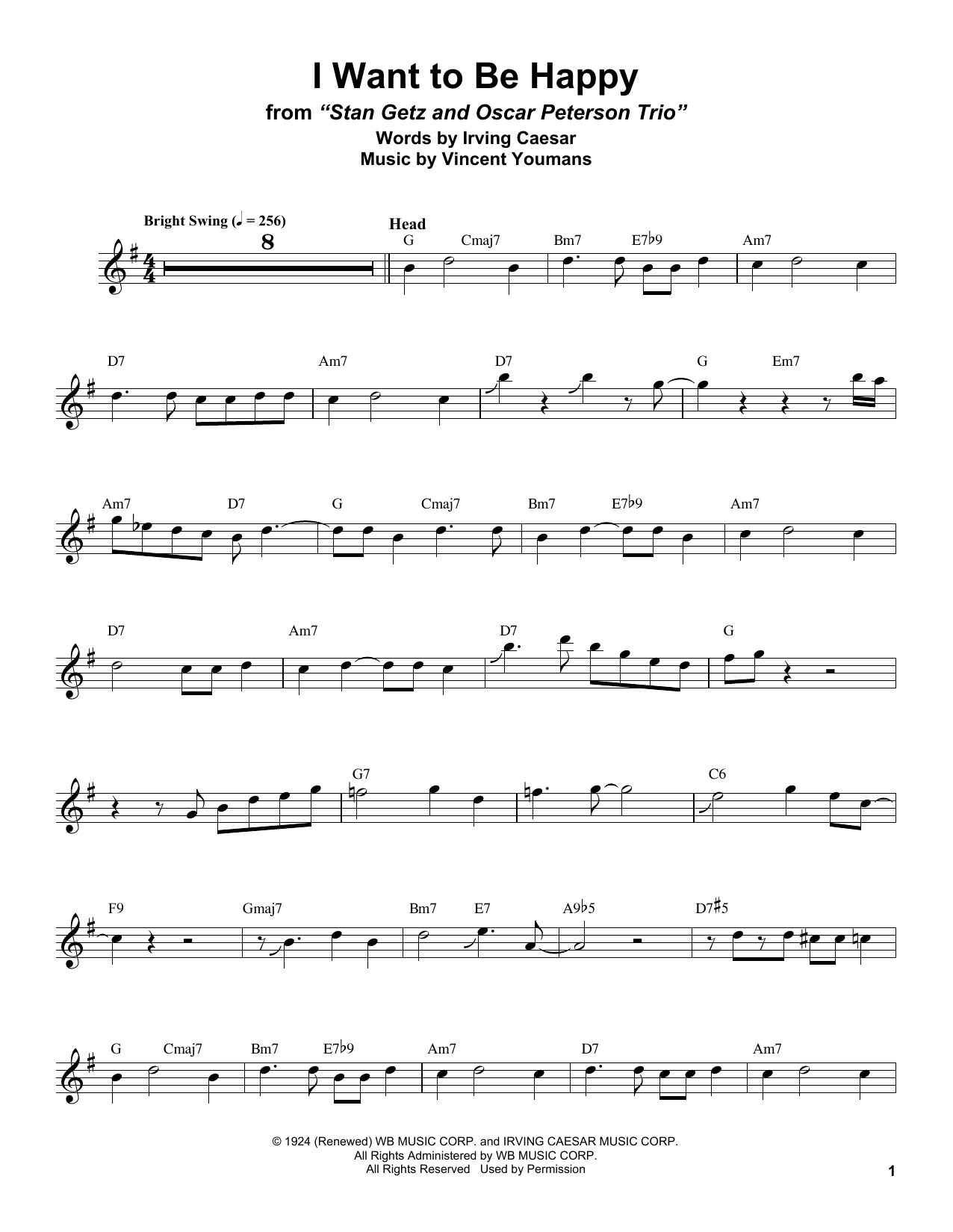 Download Stan Getz I Want To Be Happy Sheet Music