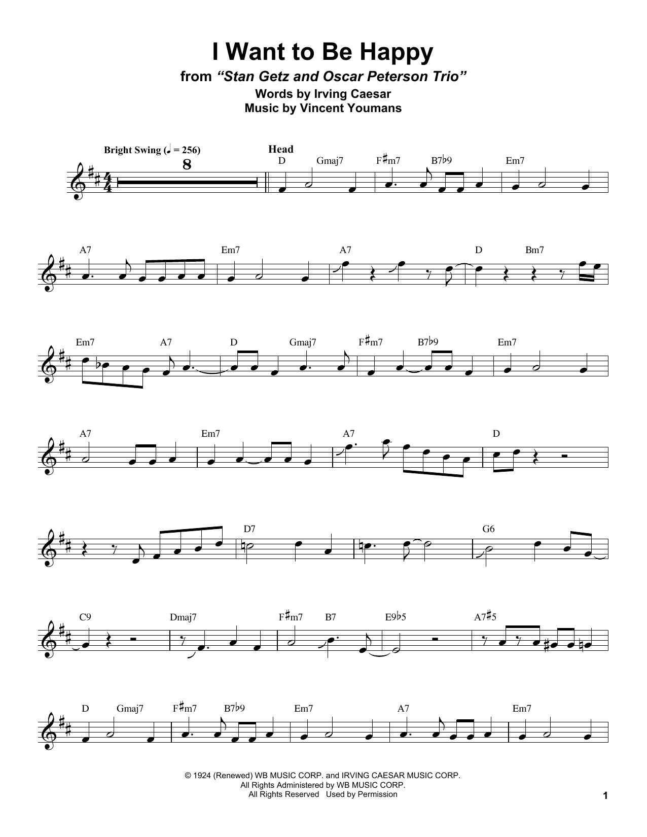 Download Stan Getz I Want To Be Happy Sheet Music