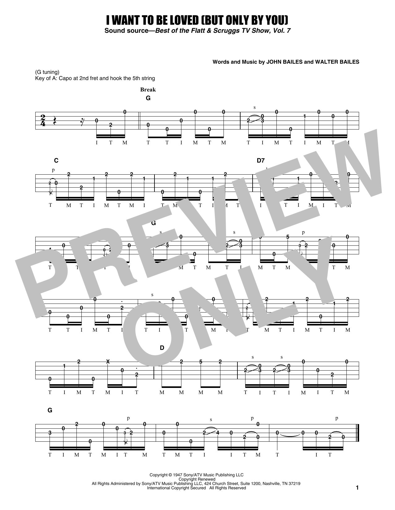 Download Earl Scruggs I Want To Be Loved (But Only By You) Sheet Music