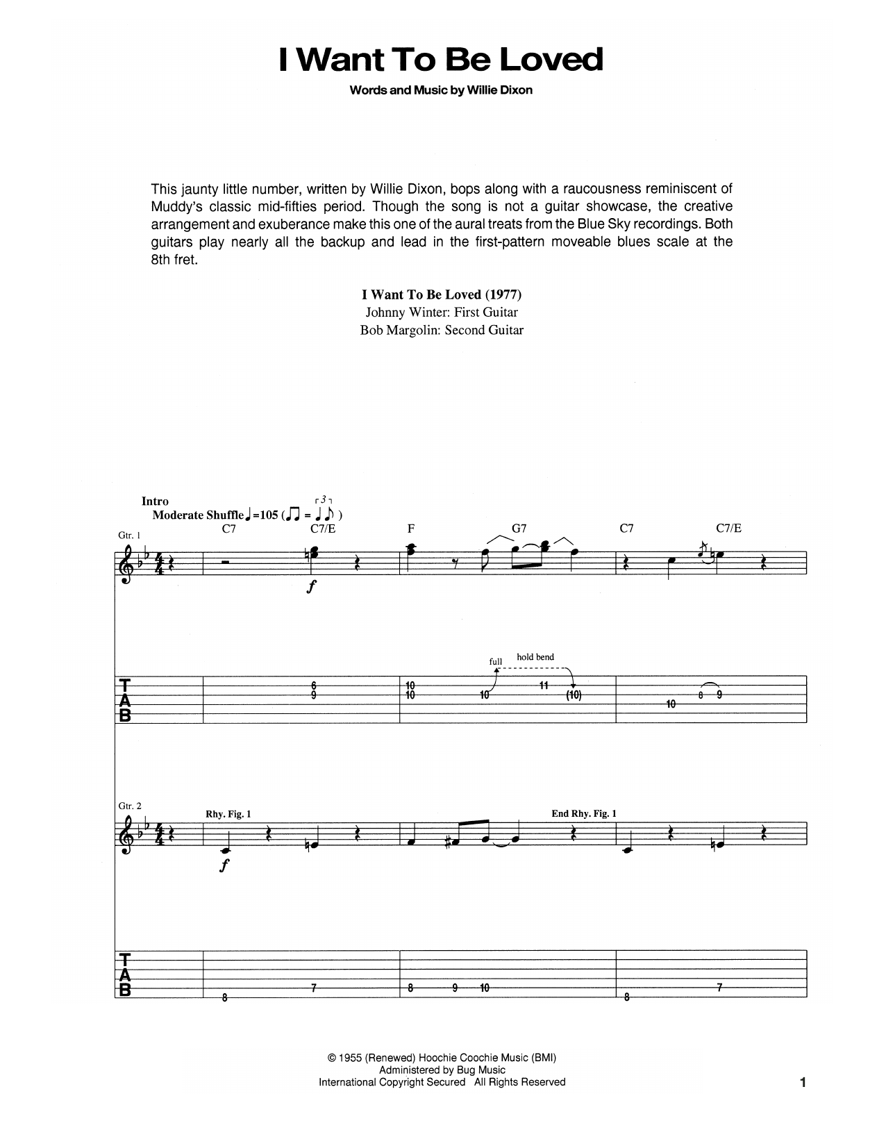 Download Muddy Waters I Want To Be Loved Sheet Music
