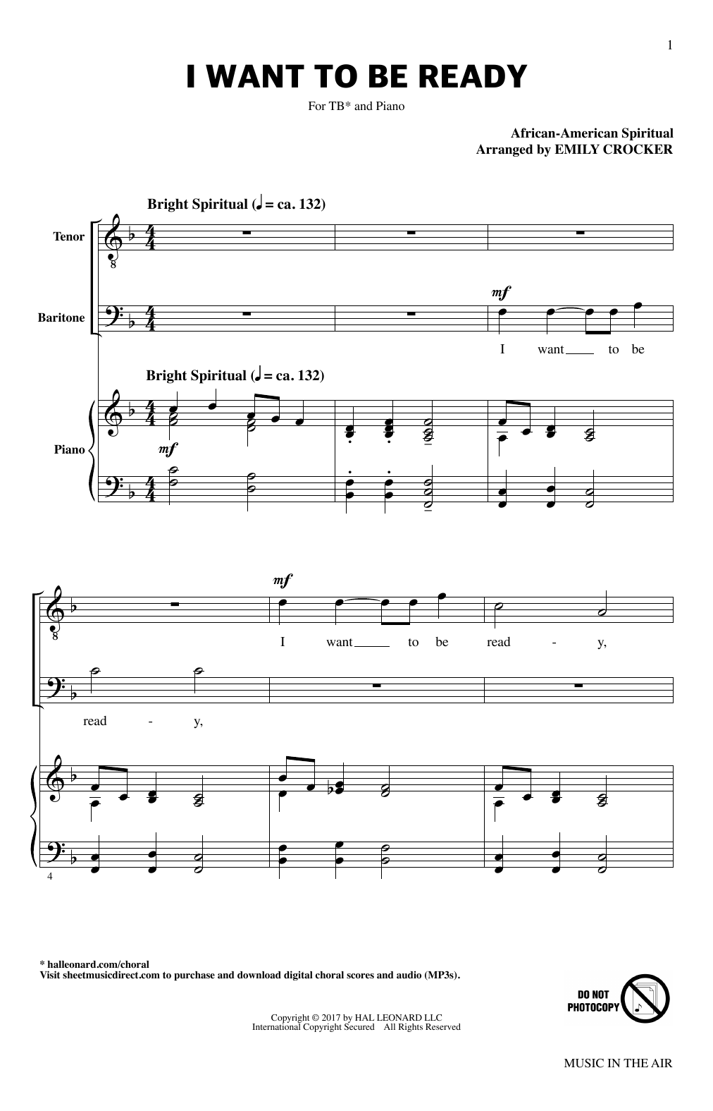 Download Emily Crocker I Want To Be Ready (from Music In The A Sheet Music