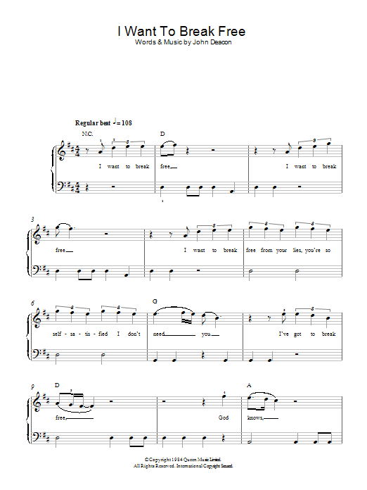 Download Queen I Want To Break Free Sheet Music