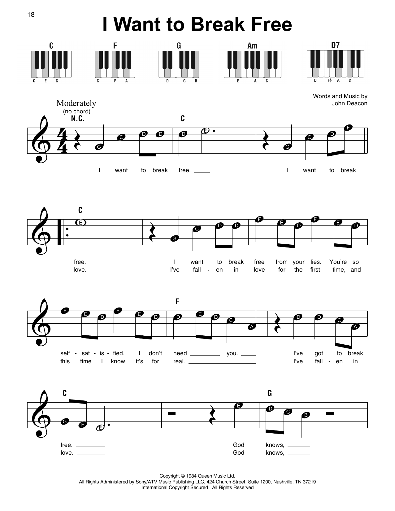 Download Queen I Want To Break Free Sheet Music