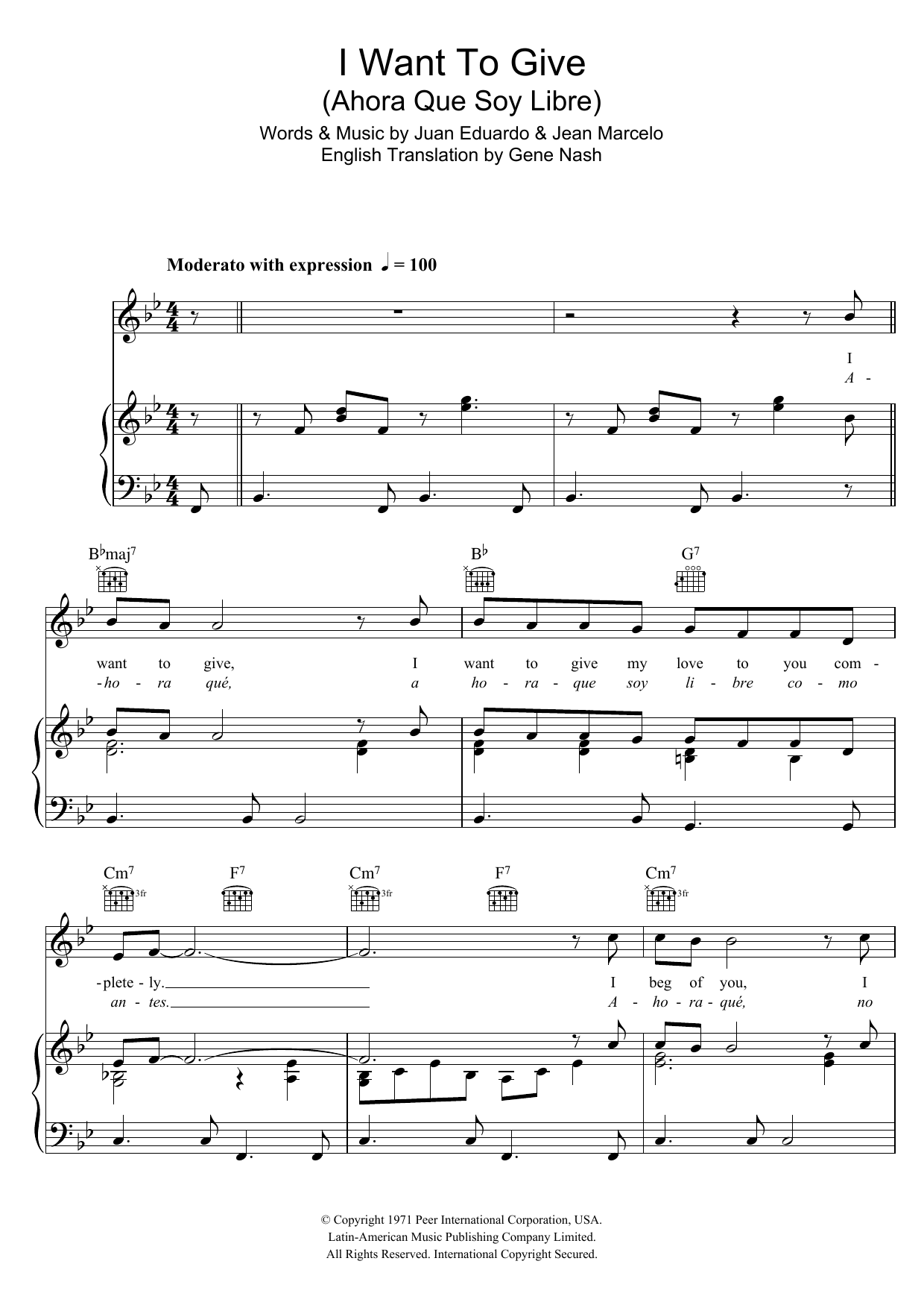 Download Perry Como I Want To Give (Ahora Que Soy Libre) Sheet Music