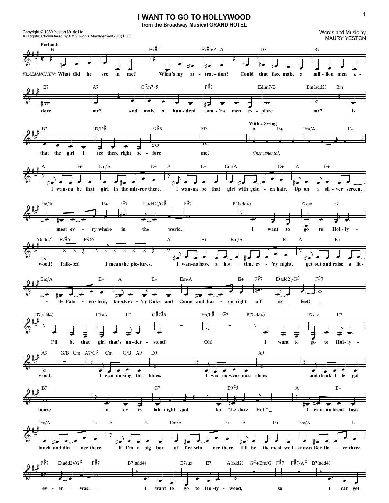 Download Maury Yeston I Want To Go To Hollywood Sheet Music