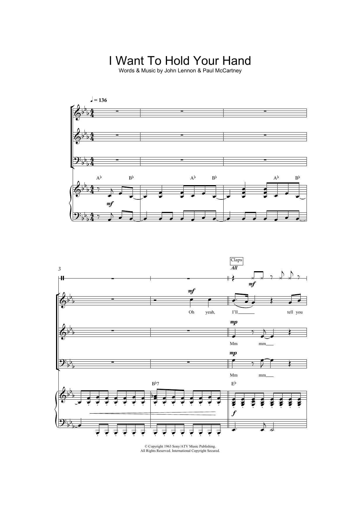 Download The Beatles I Want To Hold Your Hand (arr. Jeremy B Sheet Music