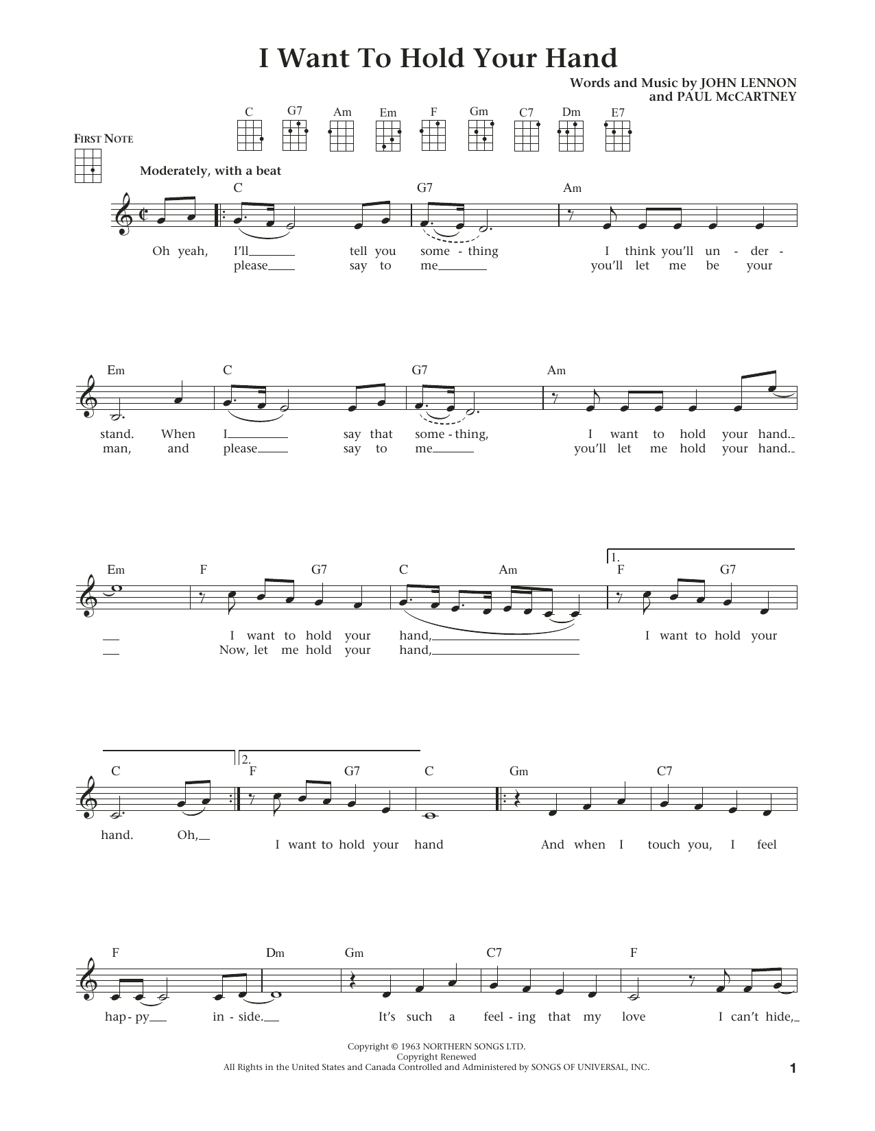 Download The Beatles I Want To Hold Your Hand (from The Dail Sheet Music