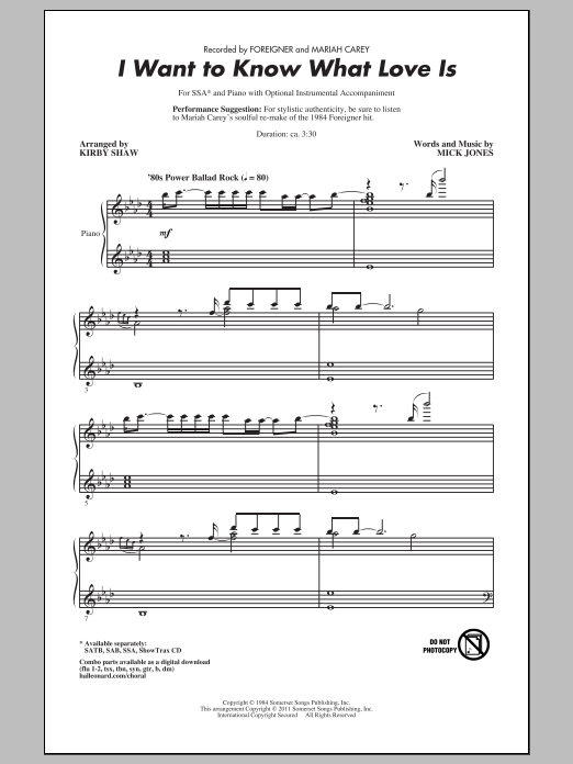 Download Kirby Shaw I Want To Know What Love Is Sheet Music