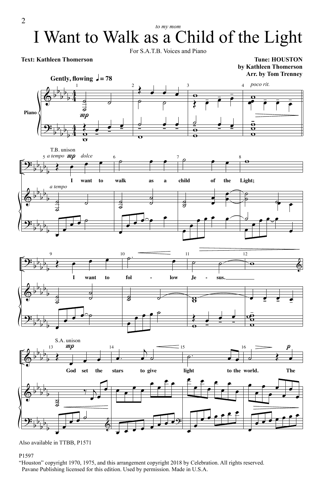 Download Kathleen Thomerson I Want To Walk As A Child Of The Light Sheet Music