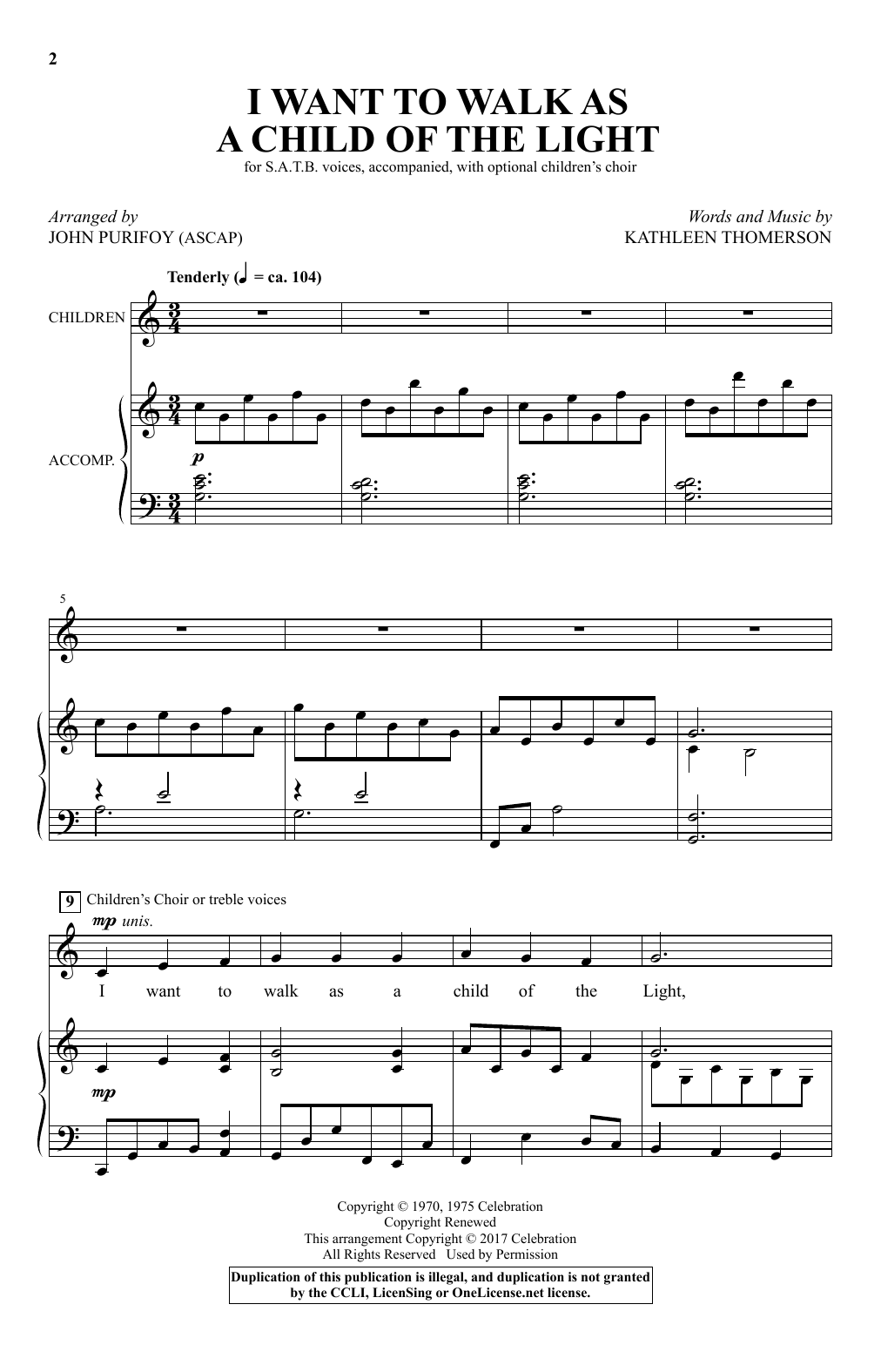 Download John Purifoy I Want To Walk As A Child Of The Light Sheet Music