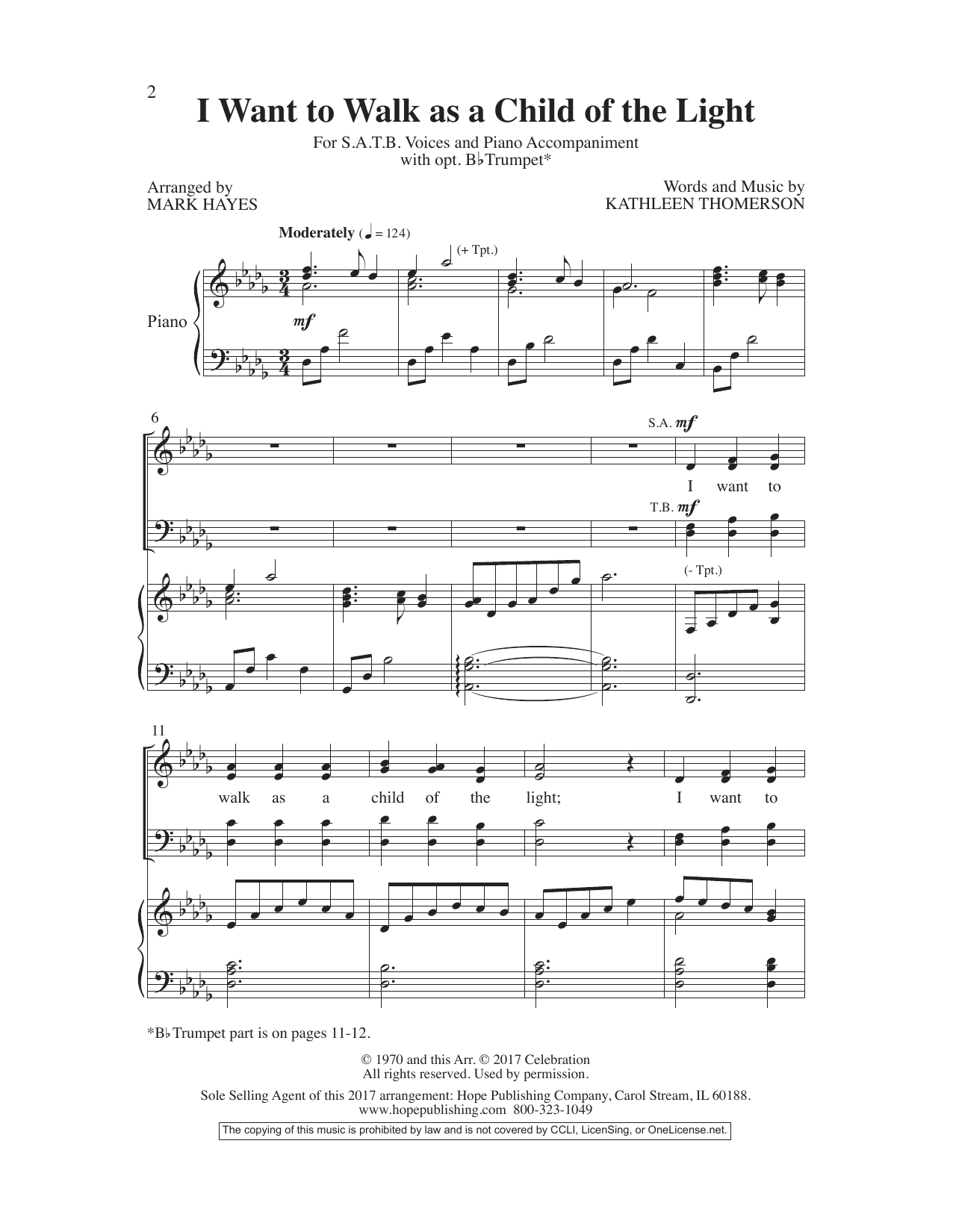 Download Mark Hayes I Want to Walk as a Child of the Light Sheet Music