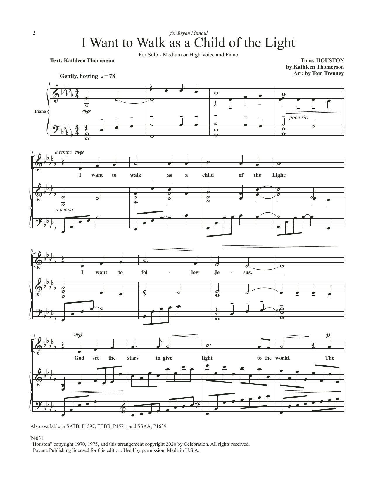 Download Tom Trenney I Want To Walk As A Child Of The Light Sheet Music