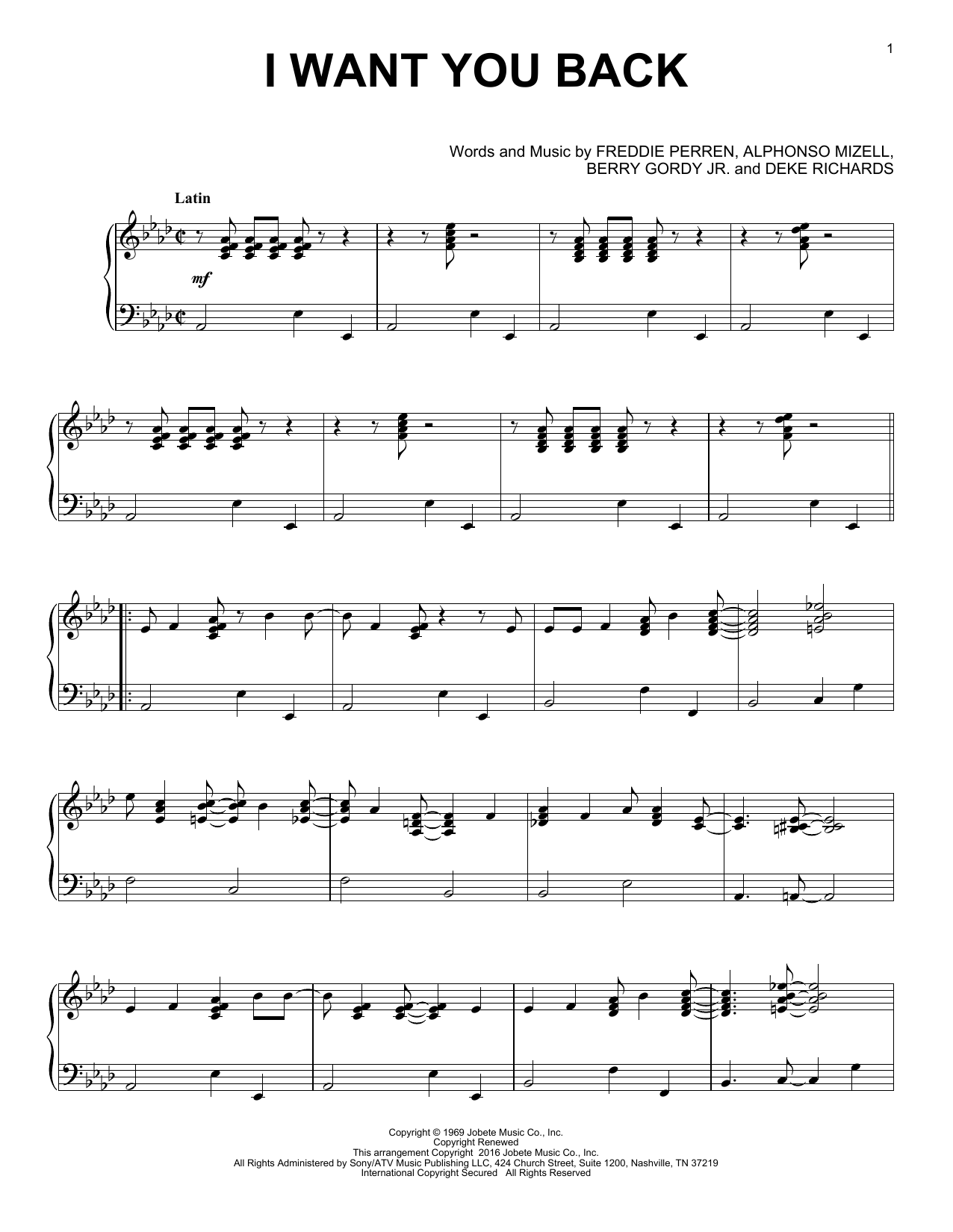 Download The Jackson 5 I Want You Back [Jazz version] Sheet Music