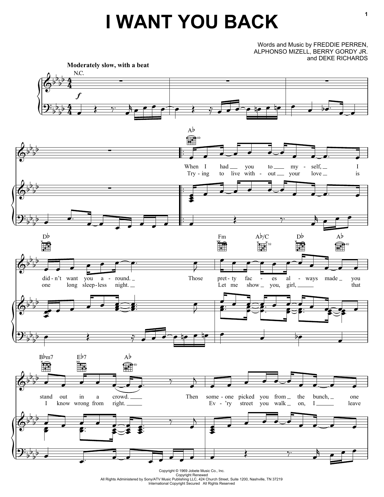 Download The Jackson 5 I Want You Back Sheet Music