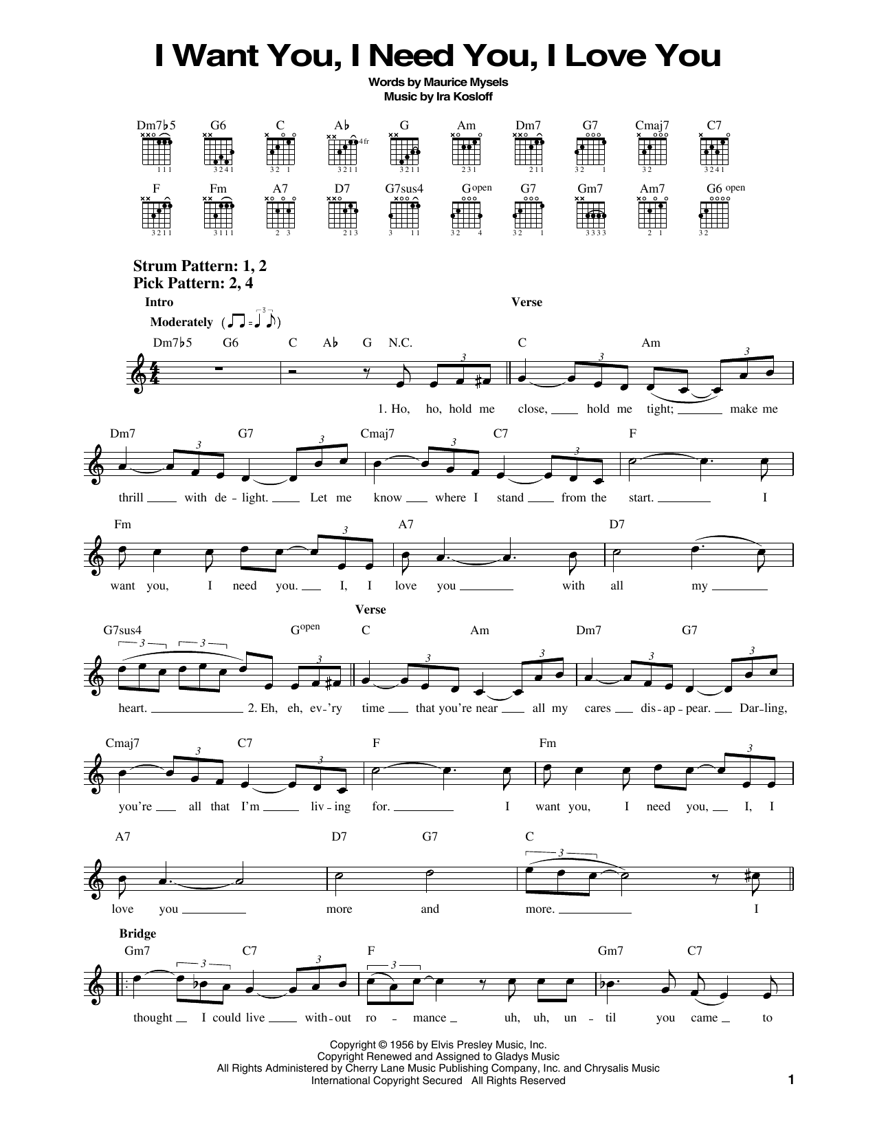 Elvis Presley I Want You, I Need You, I Love You sheet music notes printable PDF score