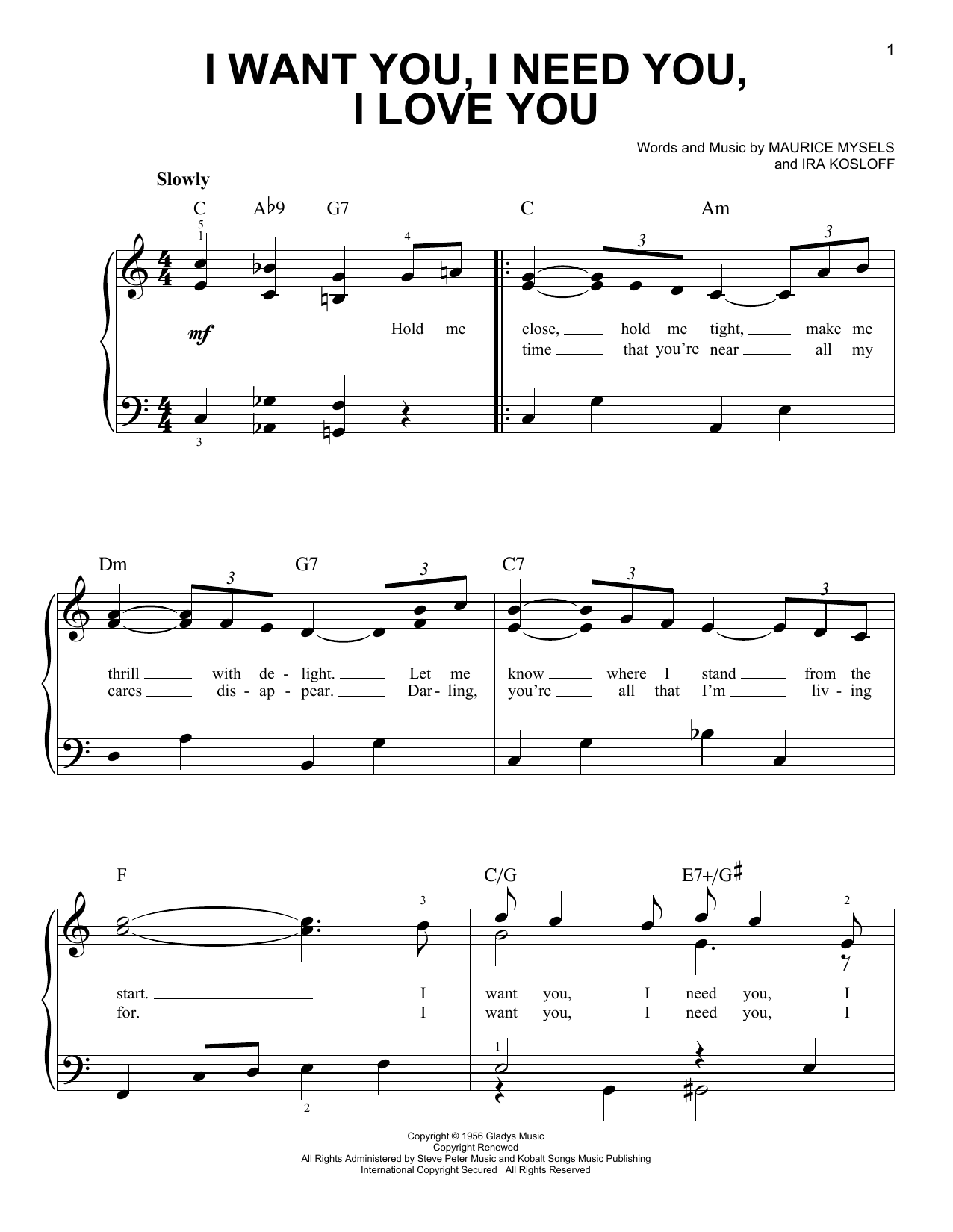 Download Elvis Presley I Want You, I Need You, I Love You Sheet Music