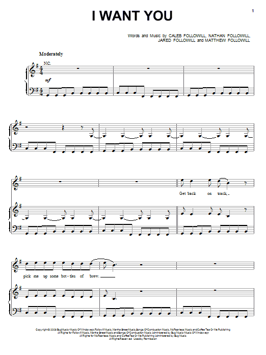 Download Kings Of Leon I Want You Sheet Music