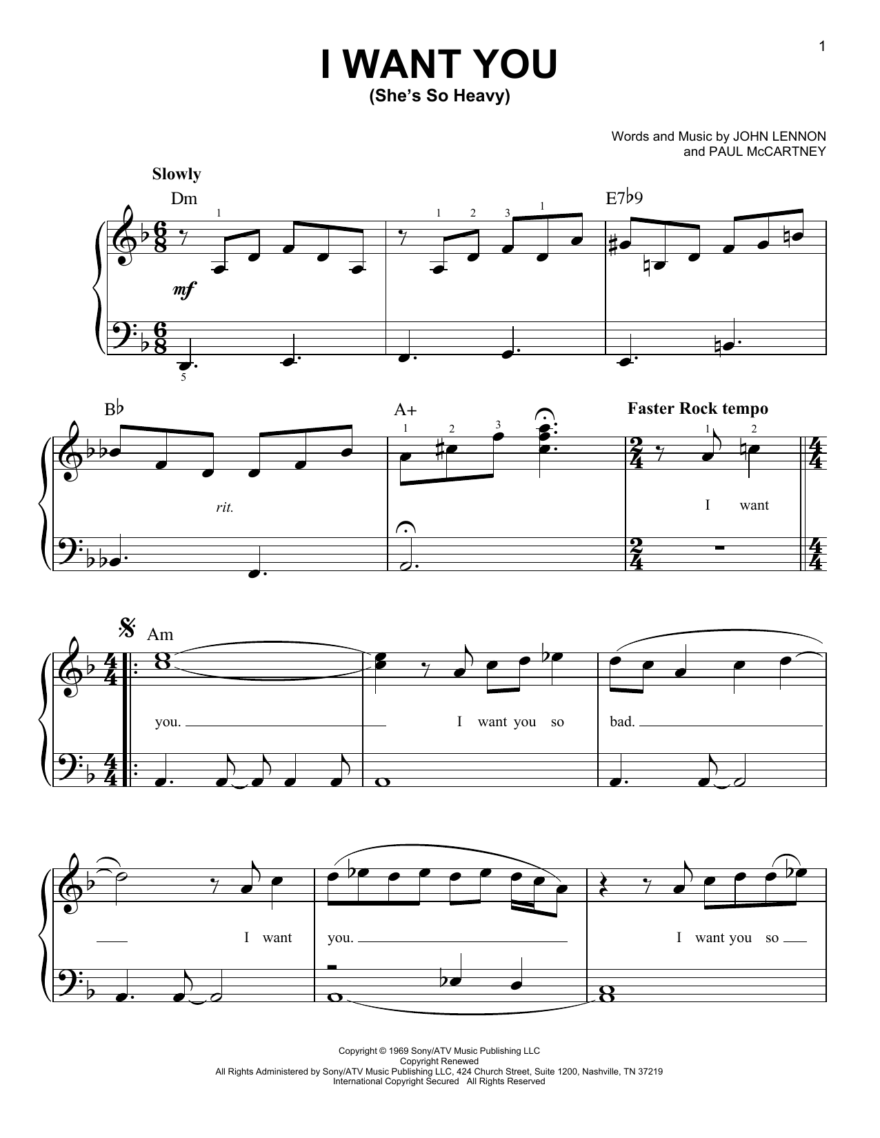 Download The Beatles I Want You (She's So Heavy) Sheet Music