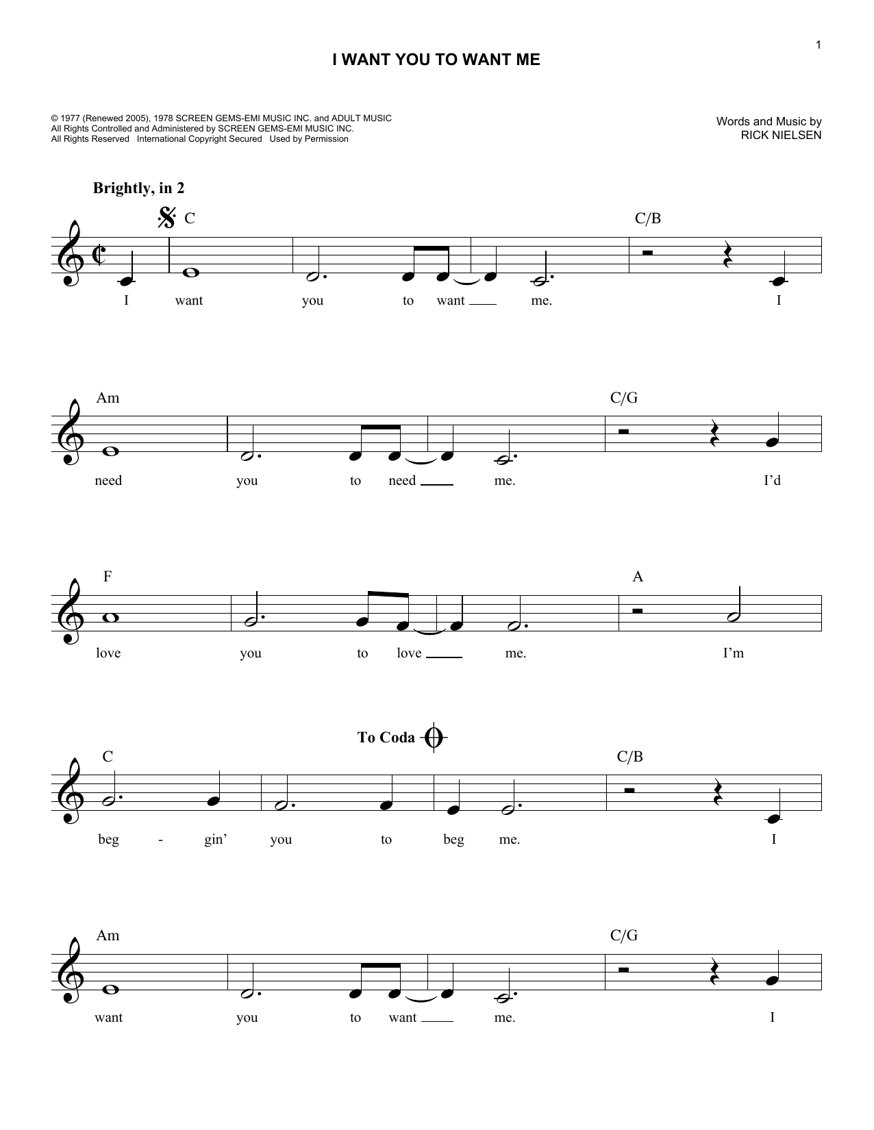 Download Cheap Trick I Want You To Want Me Sheet Music