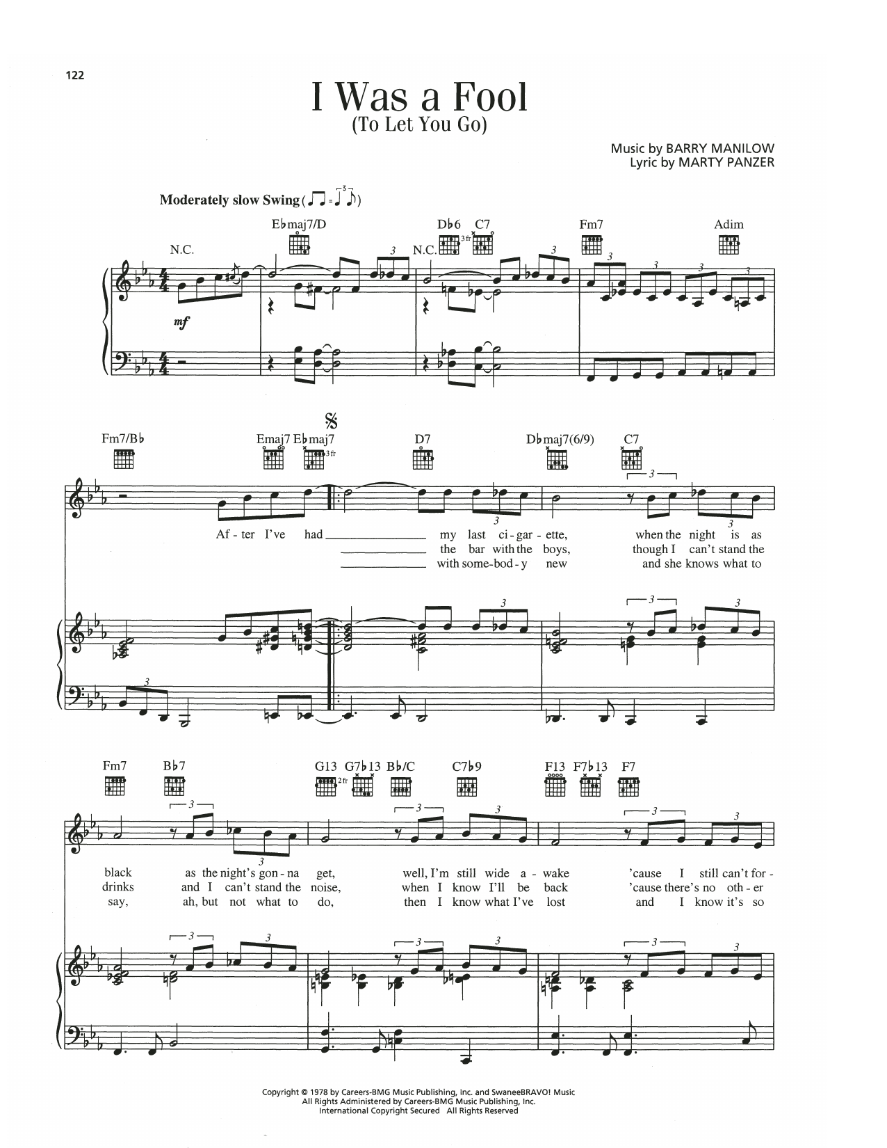 Download Barry Manilow I Was A Fool To Let You Go Sheet Music