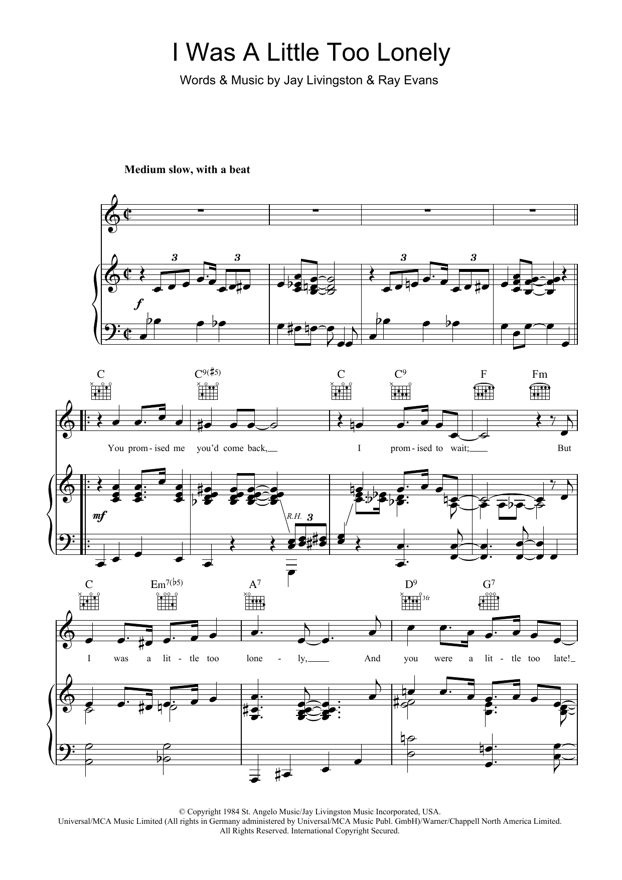 Download Nat King Cole I Was A Little Too Lonely Sheet Music