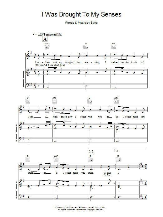 Download Sting I Was Brought To My Senses Sheet Music
