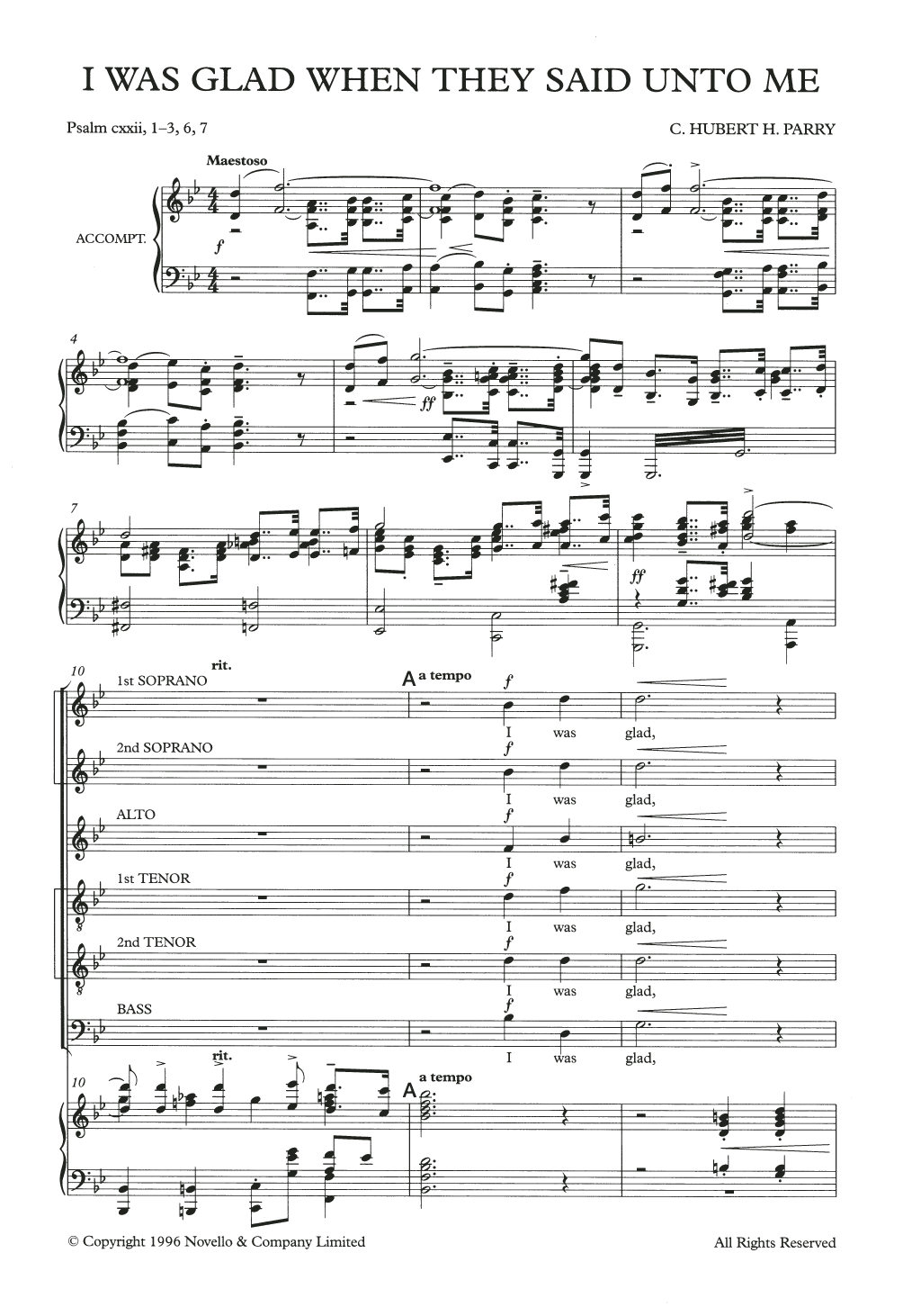 Download Hubert Parry I Was Glad When They Said Unto Me Sheet Music