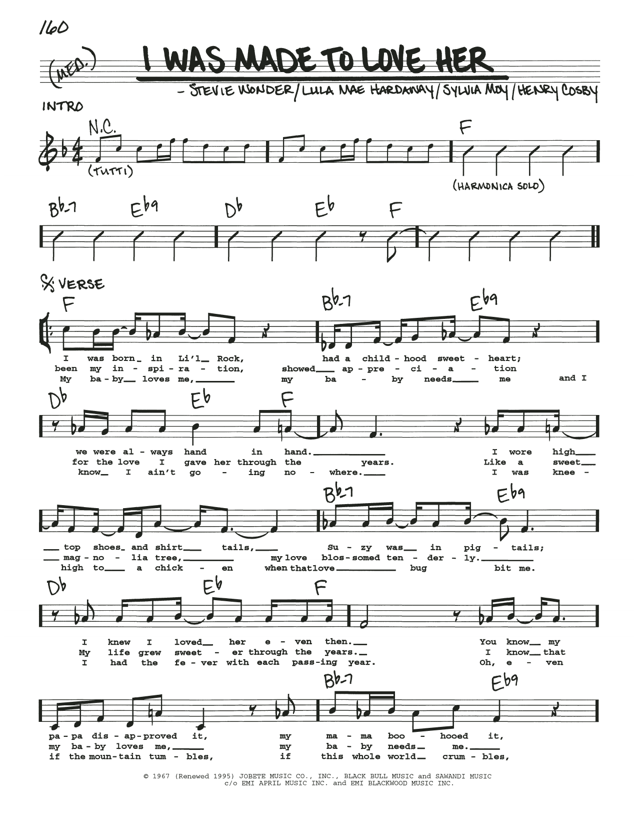 Download Stevie Wonder I Was Made To Love Her Sheet Music