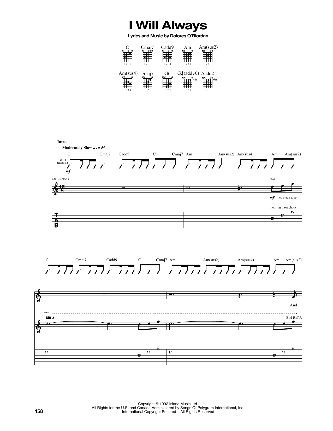 Download The Cranberries I Will Always Sheet Music