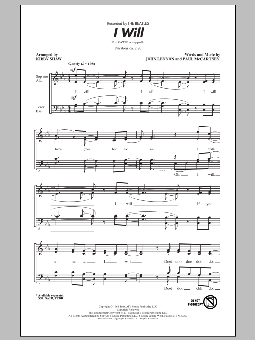 Download Kirby Shaw I Will Sheet Music