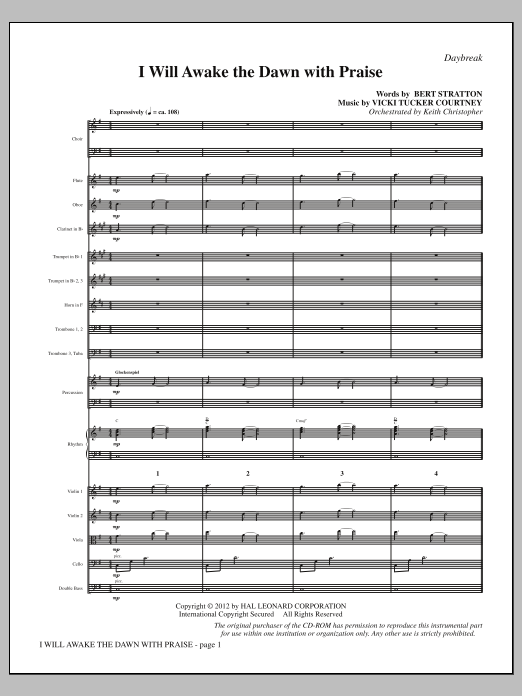 Download Vicki Tucker Courtney I Will Awake The Dawn With Praise - Ful Sheet Music