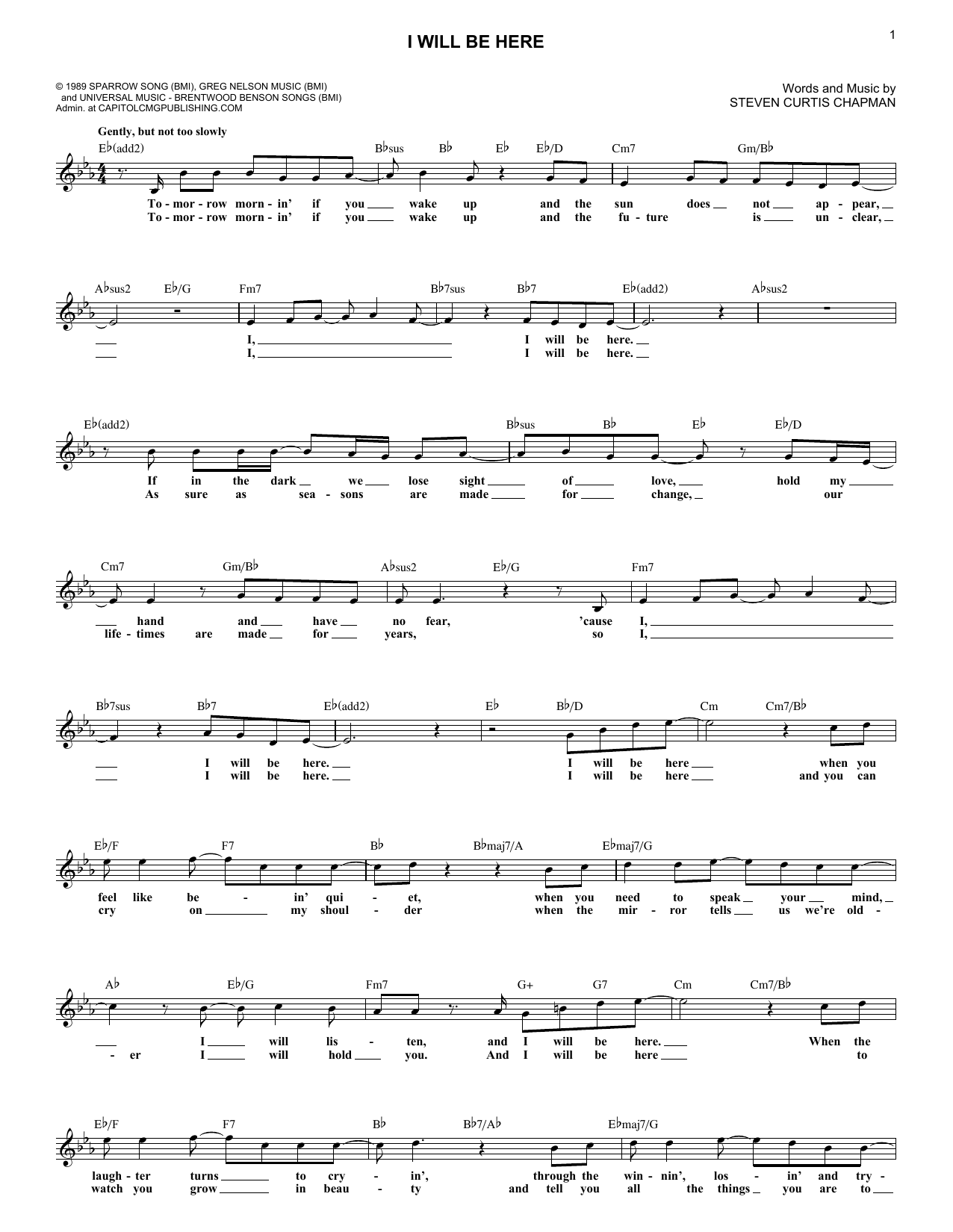 Download Steven Curtis Chapman I Will Be Here Sheet Music