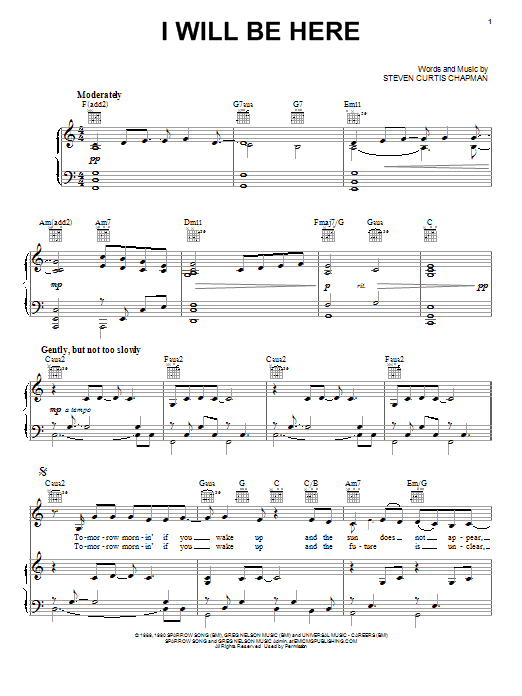Download Steven Curtis Chapman I Will Be Here Sheet Music