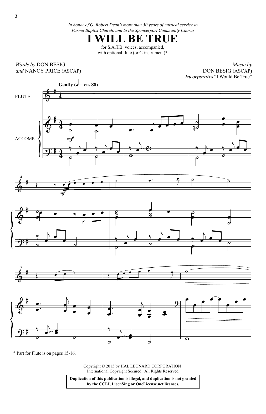 Download Don Besig I Will Be True Sheet Music