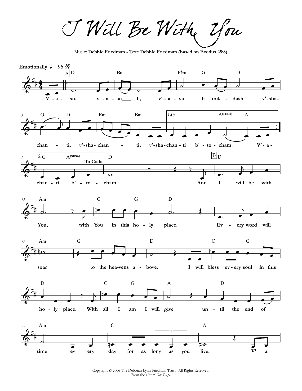 Download Debbie Friedman I Will Be With You Sheet Music