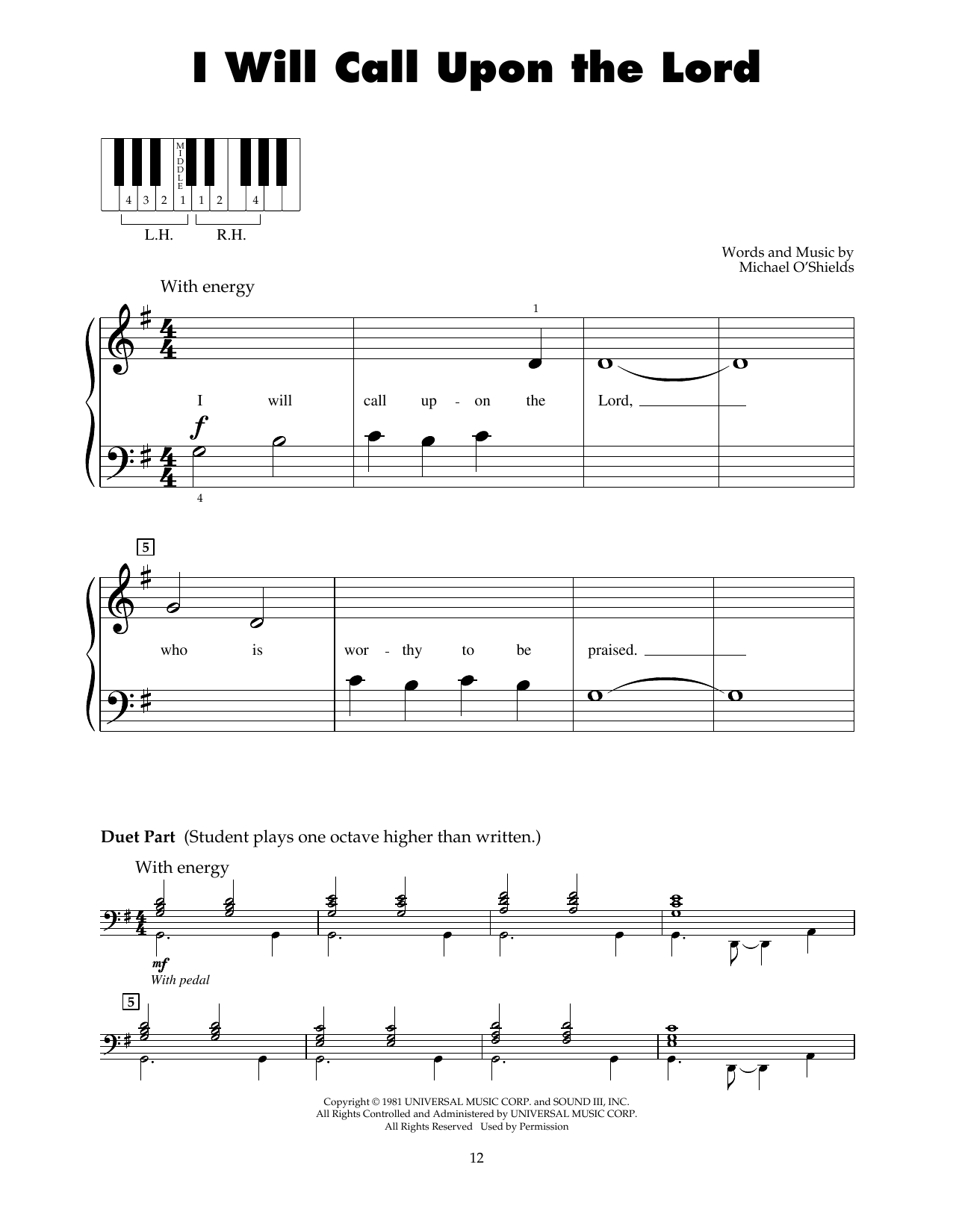 Michael O'Shields I Will Call Upon The Lord sheet music notes printable PDF score