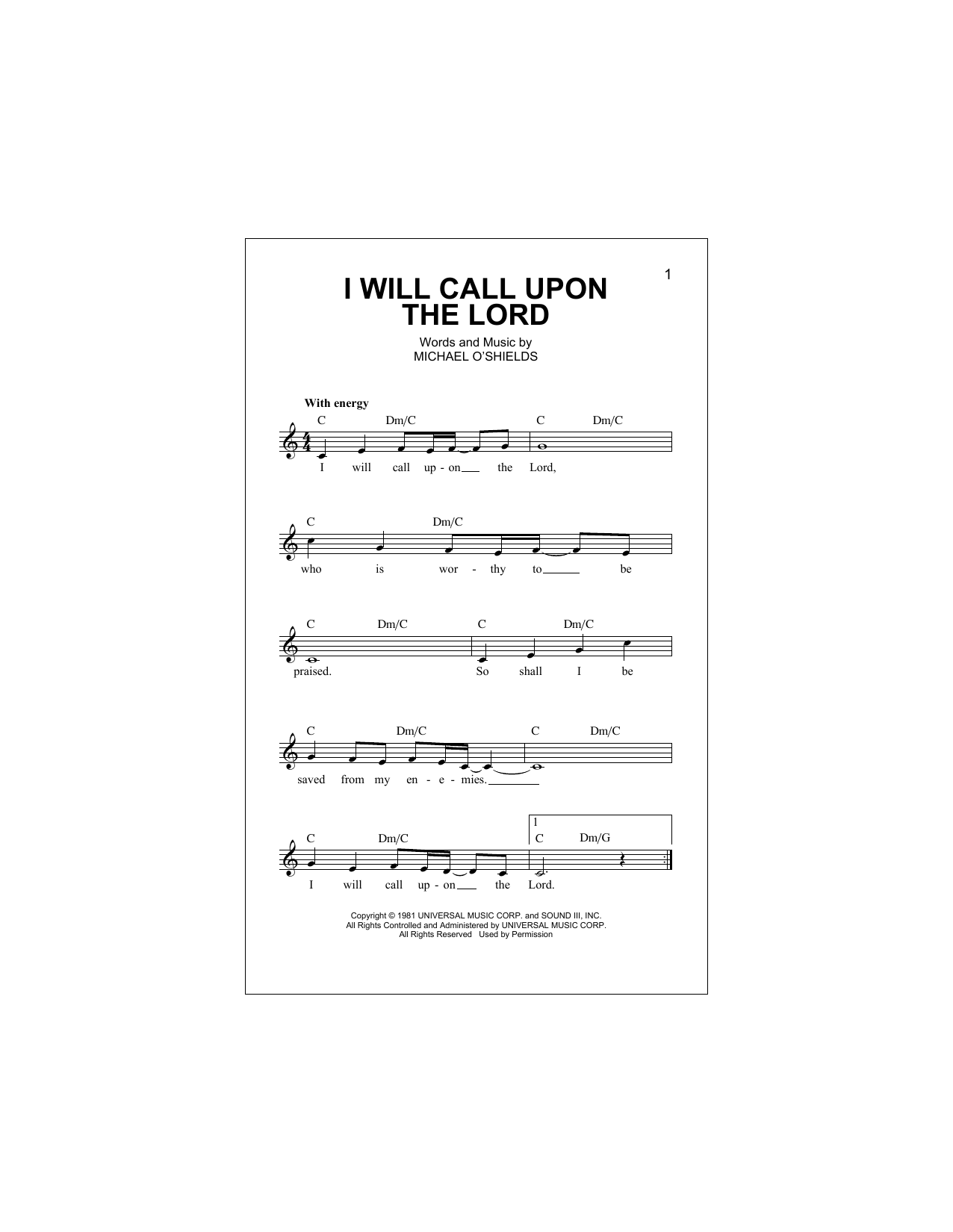 Download Michael O'Shields I Will Call Upon The Lord Sheet Music