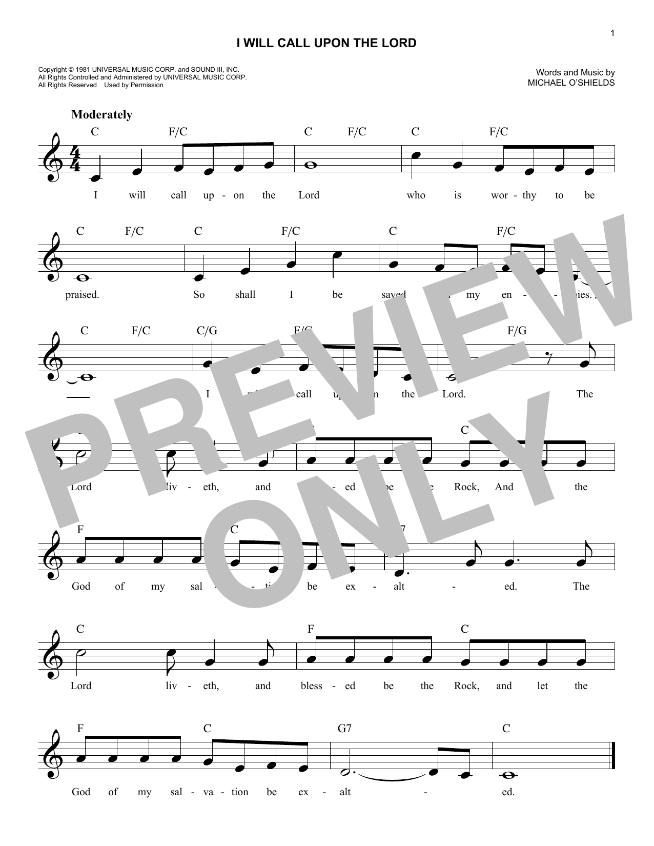 Download Michael O'Shields I Will Call Upon The Lord Sheet Music