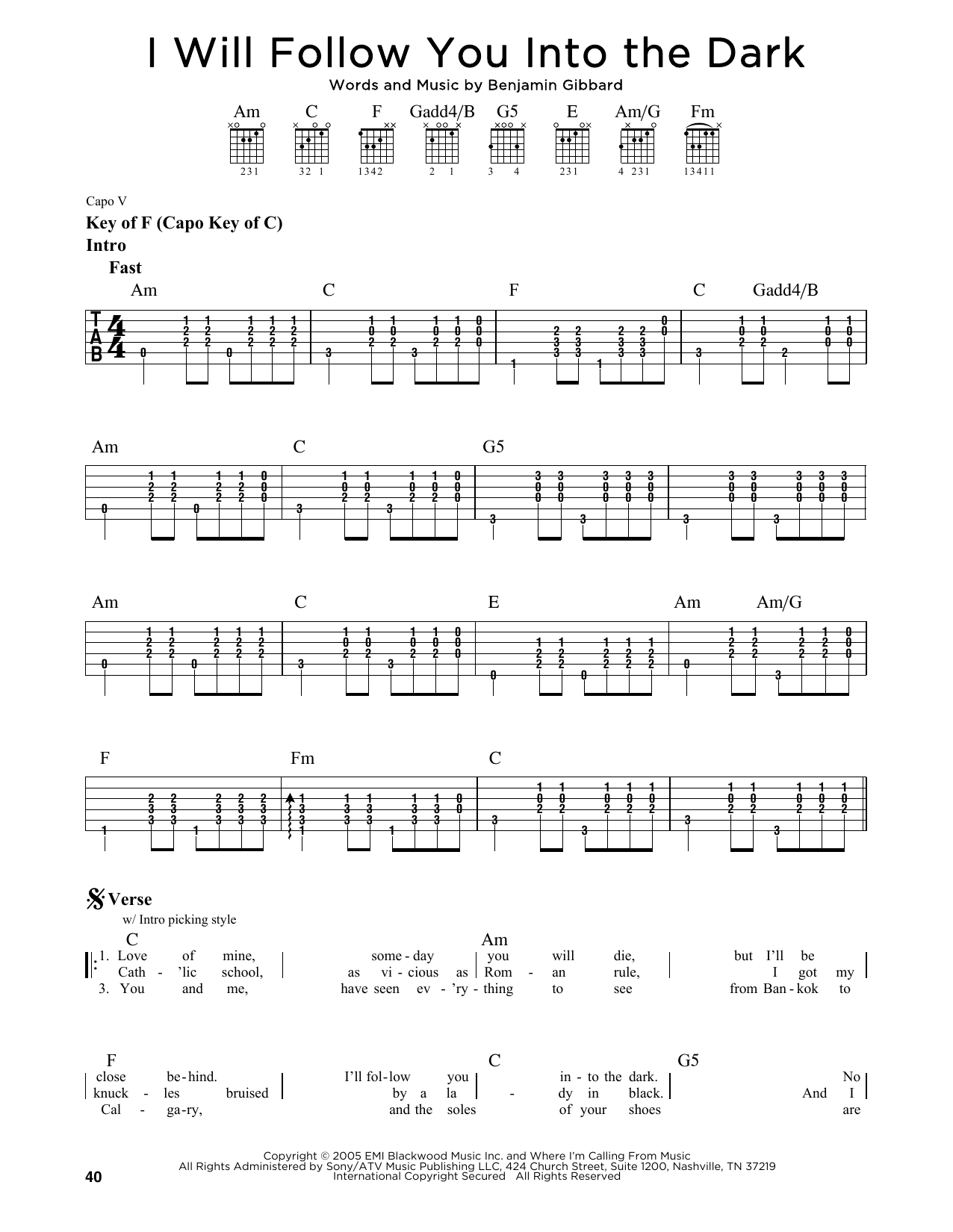 Download Death Cab For Cutie I Will Follow You Into The Dark Sheet Music
