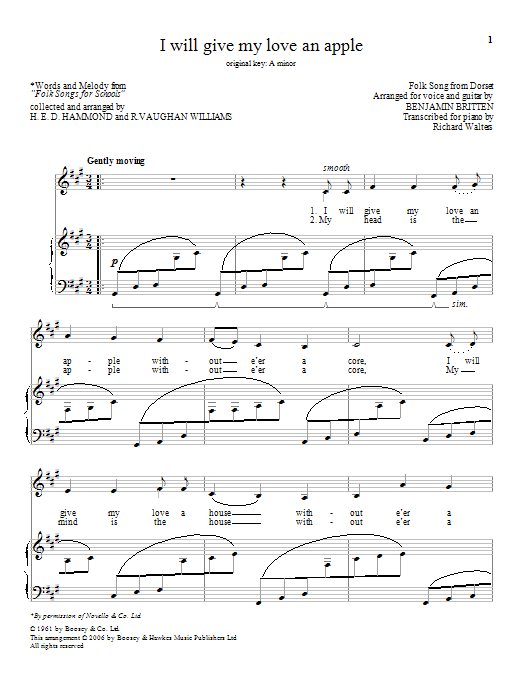 Download Benjamin Britten I Will Give My Love An Apple Sheet Music