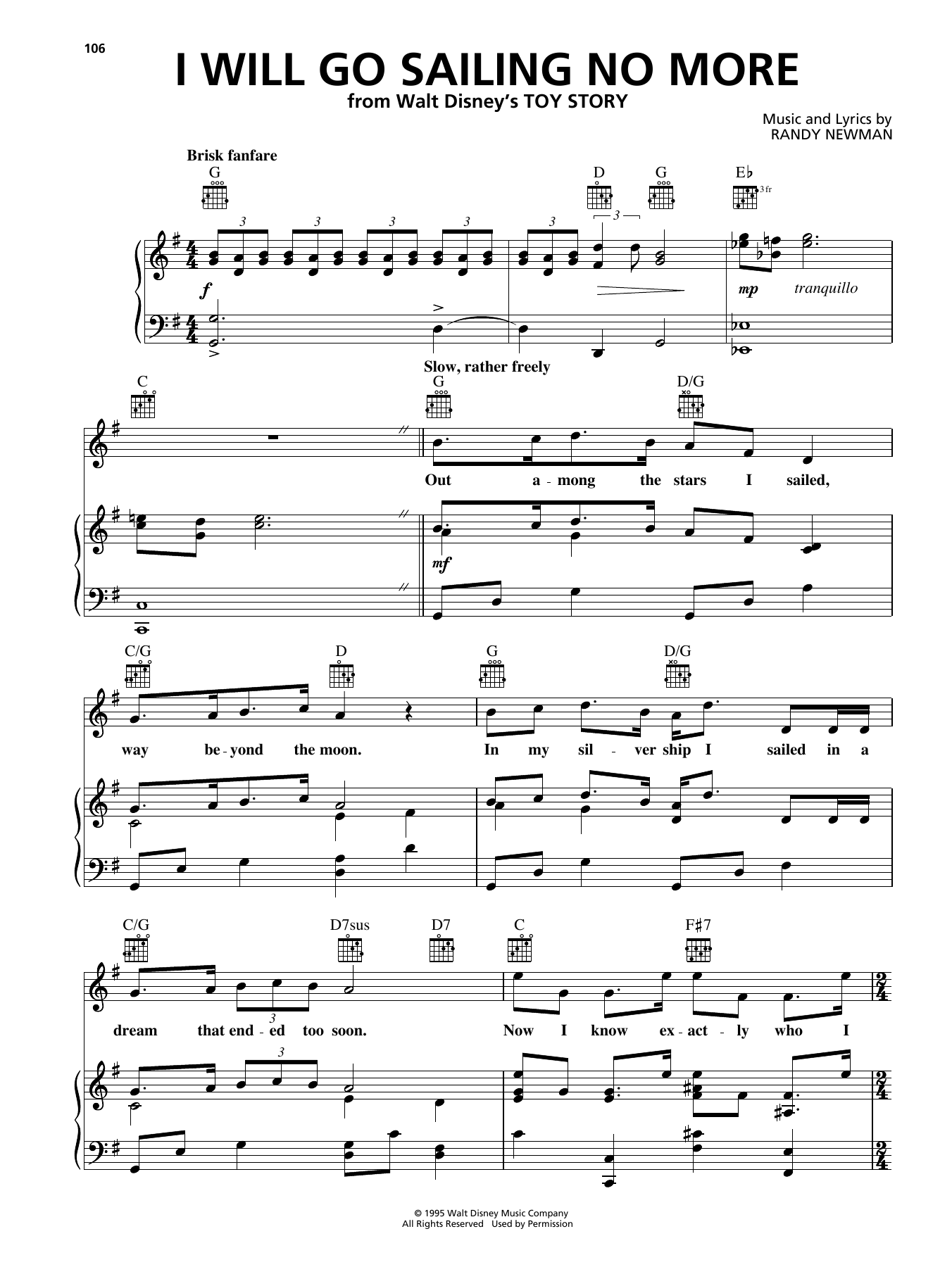 Download Randy Newman I Will Go Sailing No More (from Disney' Sheet Music