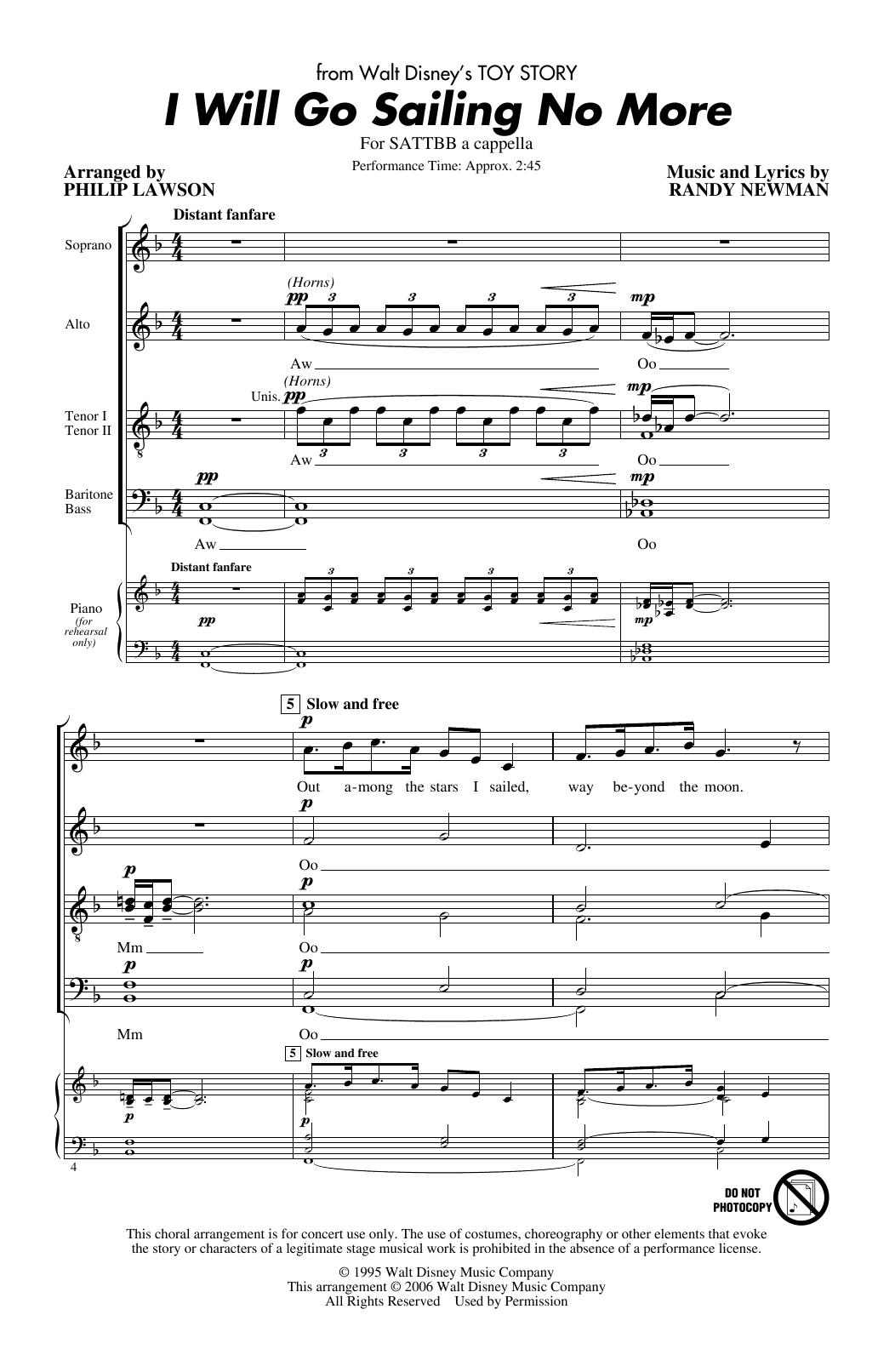 Download Randy Newman I Will Go Sailing No More (from Toy Sto Sheet Music