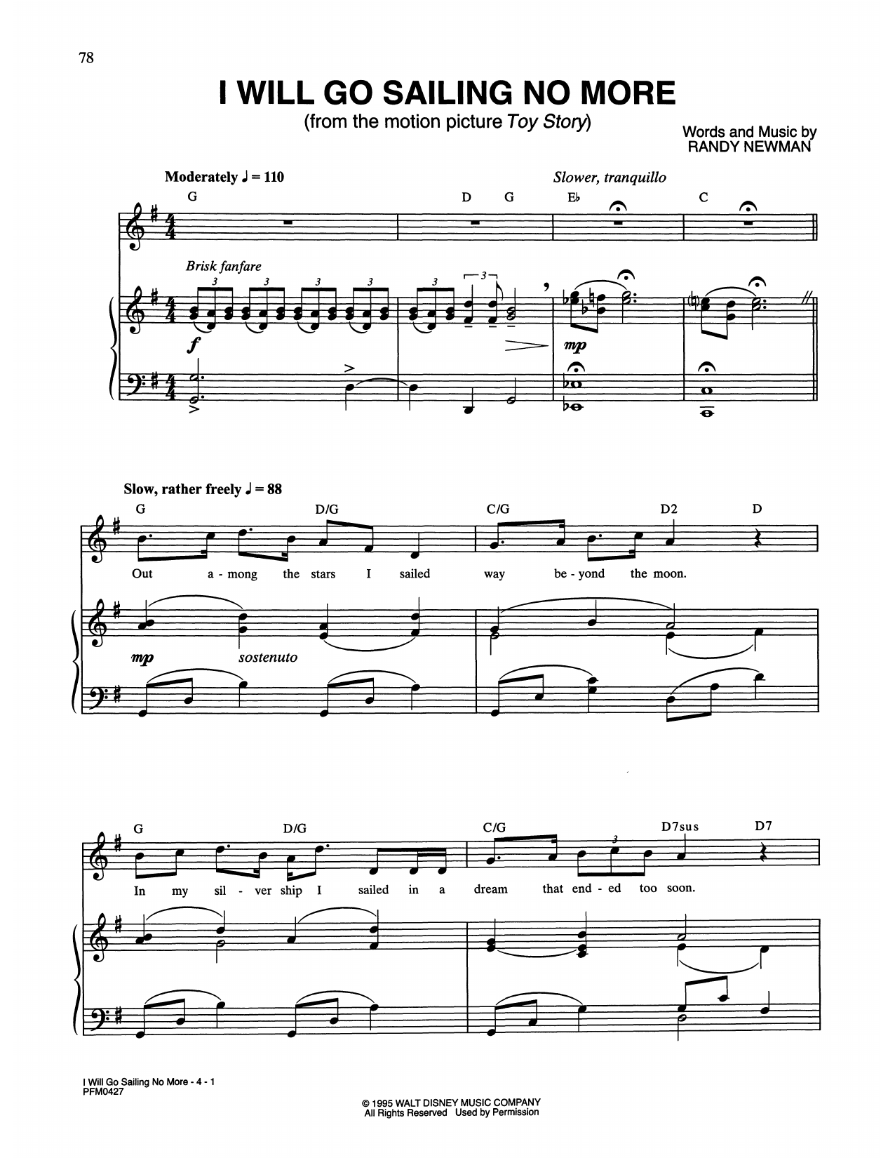 Download Randy Newman I Will Go Sailing No More (from Toy Sto Sheet Music