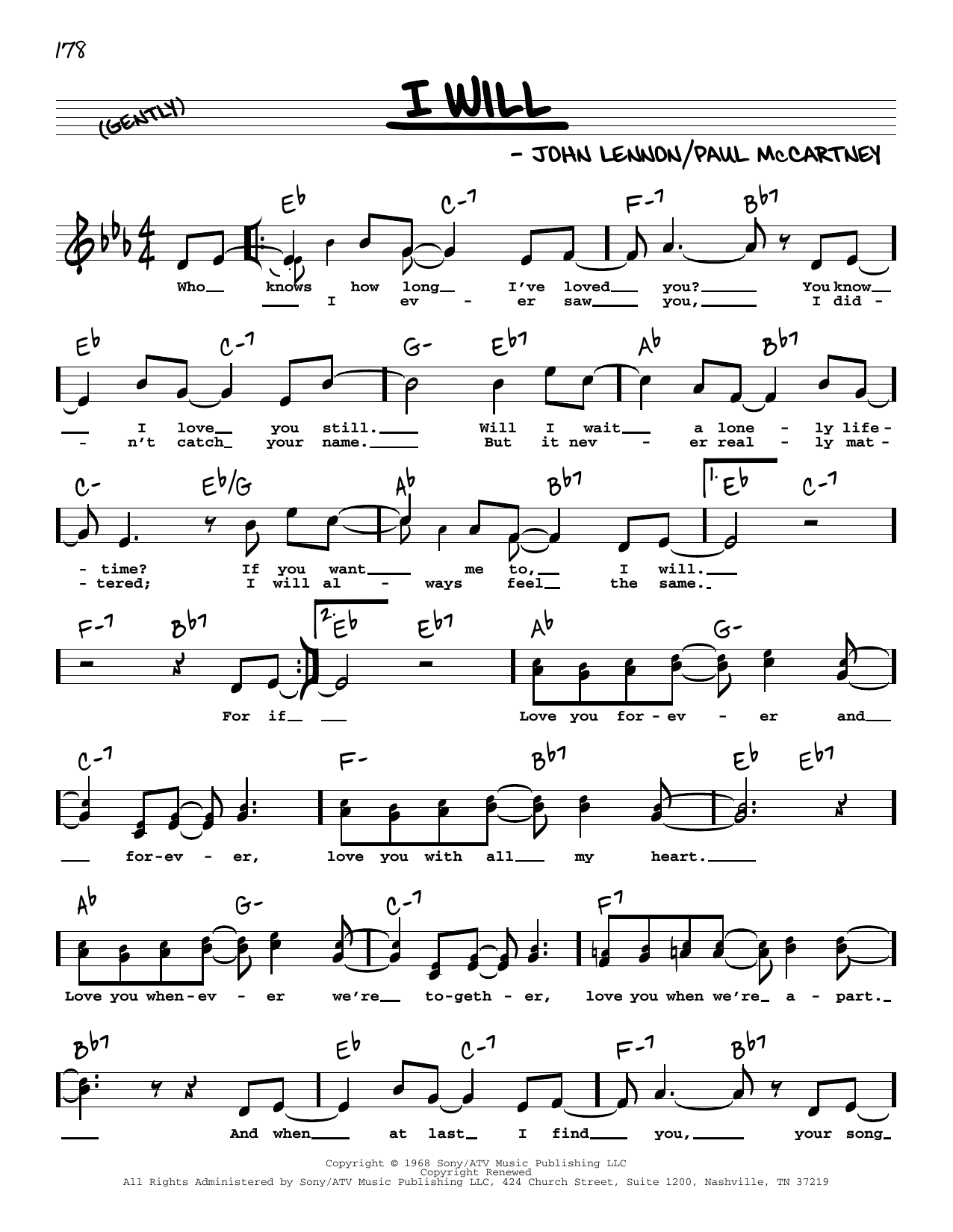 Download The Beatles I Will (High Voice) Sheet Music