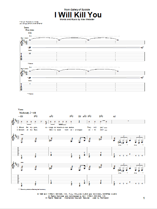 Download Cannibal Corpse I Will Kill You Sheet Music