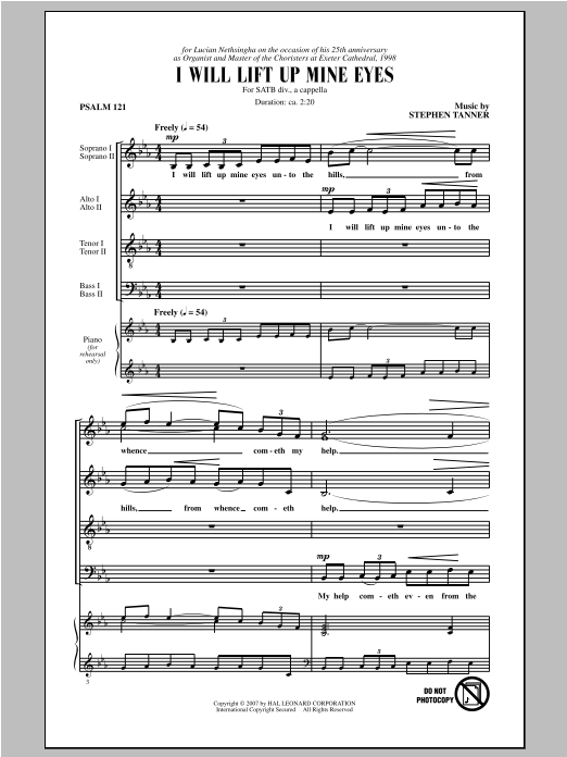 Download Stephen Tanner I Will Lift Up Mine Eyes Sheet Music