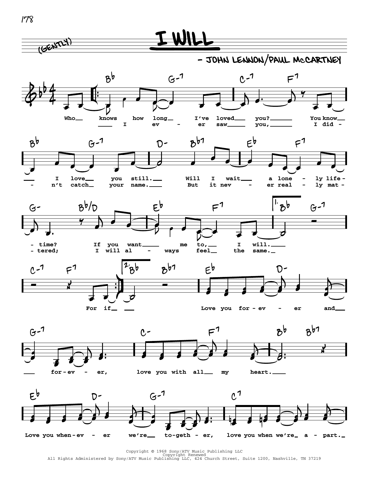 Download The Beatles I Will (Low Voice) Sheet Music