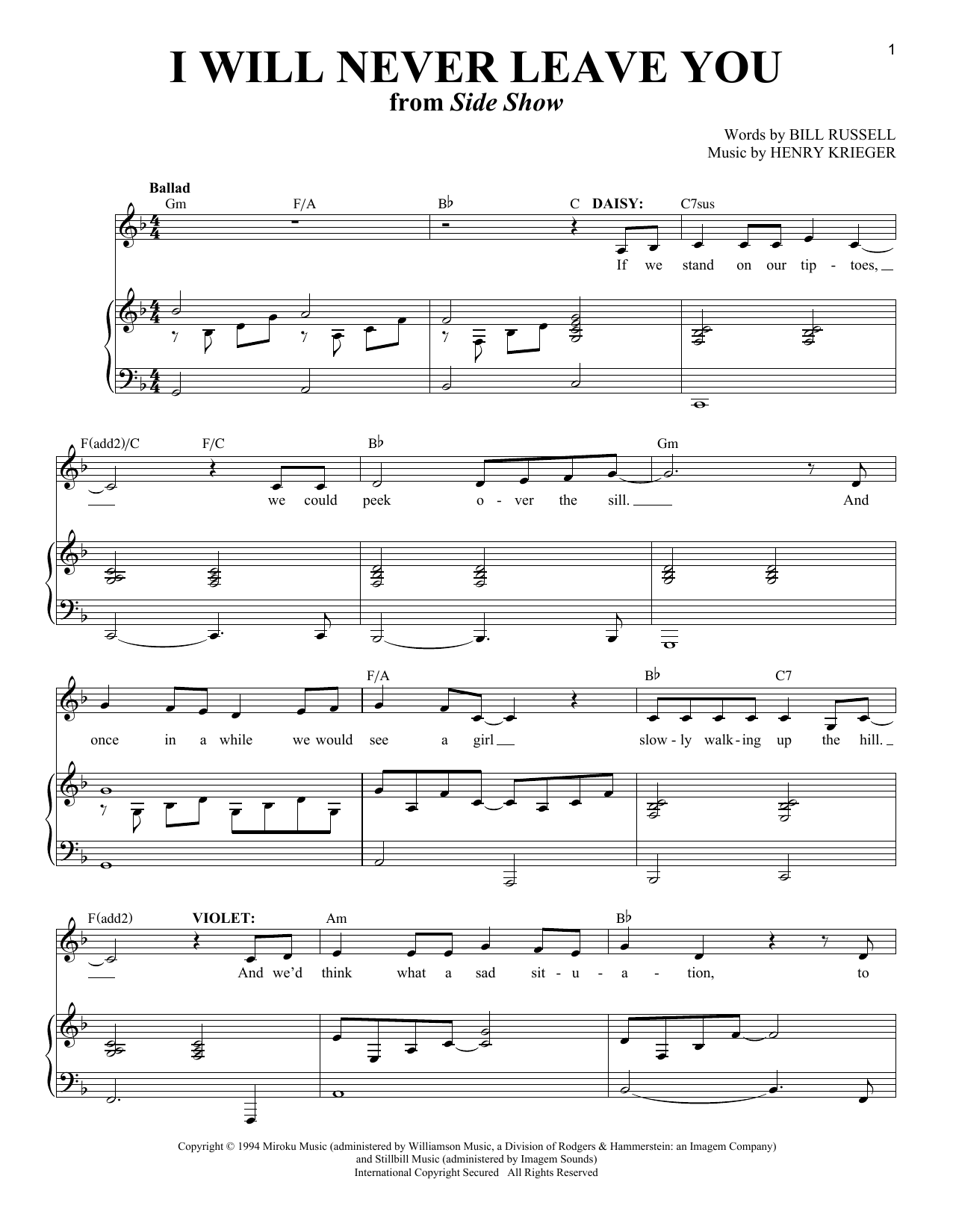 Download Bill Russell I Will Never Leave You Sheet Music