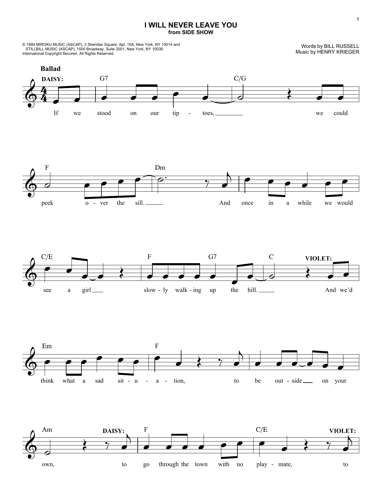 Download Henry Krieger I Will Never Leave You Sheet Music