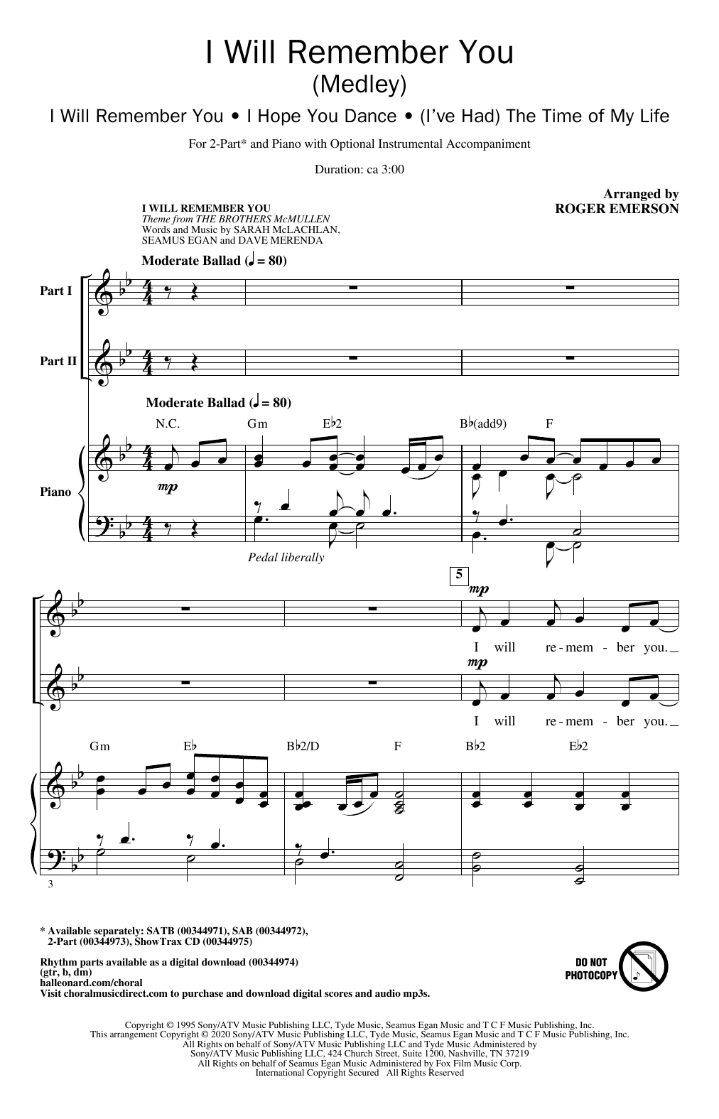 Download Roger Emerson I Will Remember You (Medley) Sheet Music